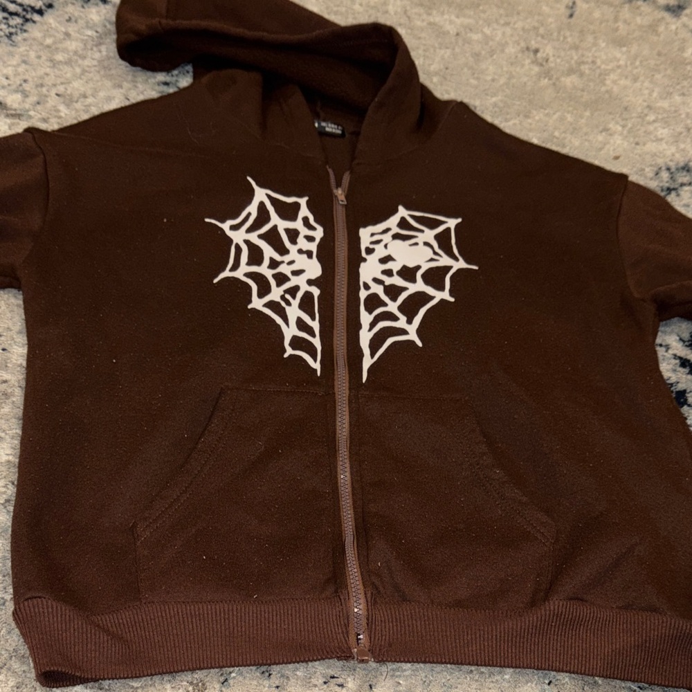 Brown Women’s Hoodie with Spider Web Design
